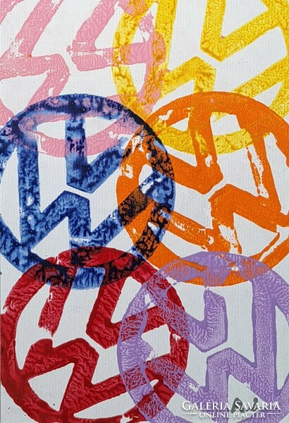 Volkswagen emblems - mixed media on paper - German car brand, color image