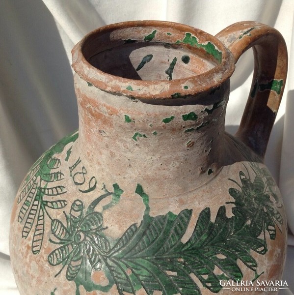 1897 Hungarian folk pottery village peasant pottery earthenware majolica water wine milk jug jug vessel