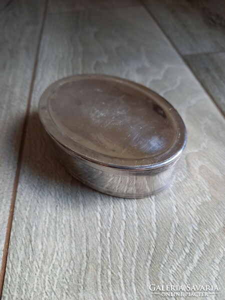 Szép régi koronás ezüstözött ékszertartó doboz (10x7x3,2 cm)