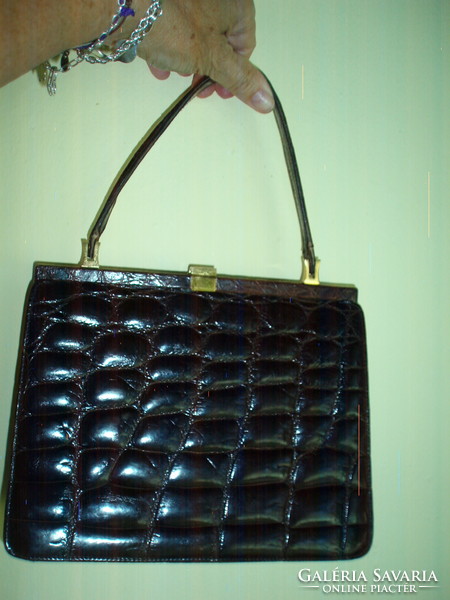 Vintage brown genuine crocodile leather handbag