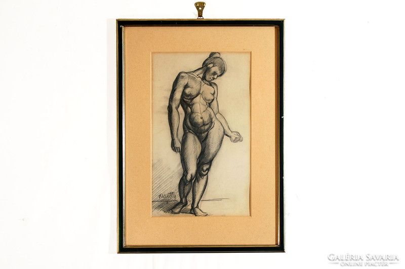 János Kmetty (1889-1975) female and male standing nudes 1910. | Pencil paper 33x20cm