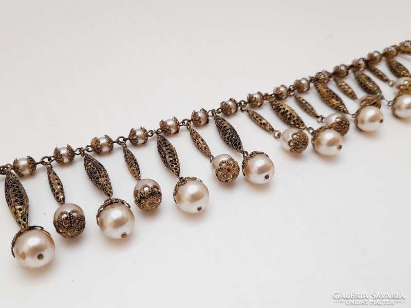 Vintage nyakék, nyaklánc tekla gyöngyökkel, 40 cm