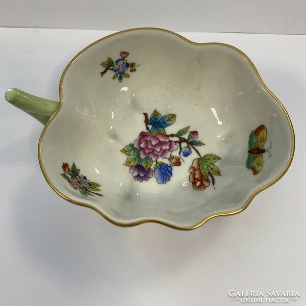 Antique bowl in the shape of a leaf with a victorian pattern from Herend