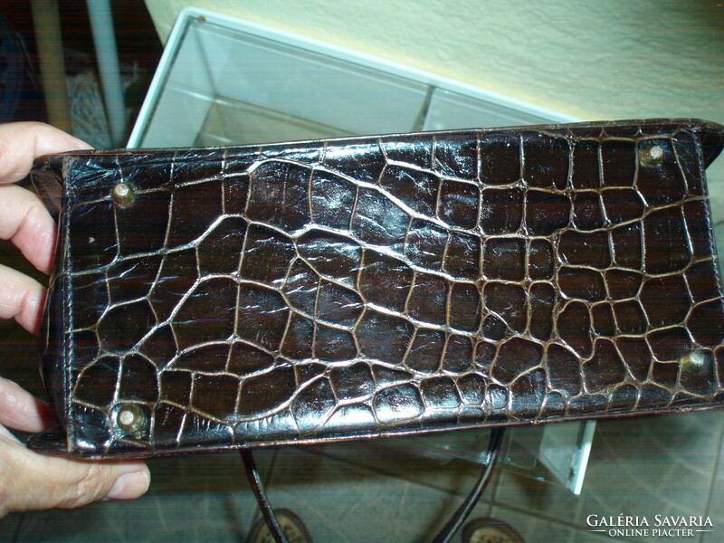 Vintage brown genuine crocodile leather handbag