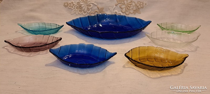 Leaf-shaped colored glass compote and salad set (m3914)