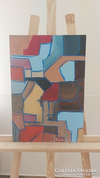 (K) signed abstract painting 33x48 cm