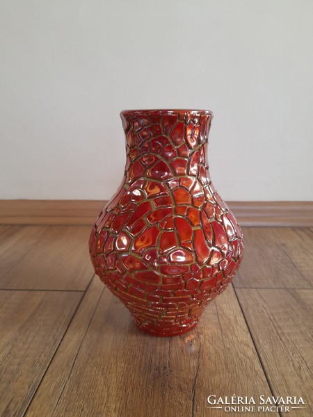 Modern Zsolnay repesztett eozin mázas váza