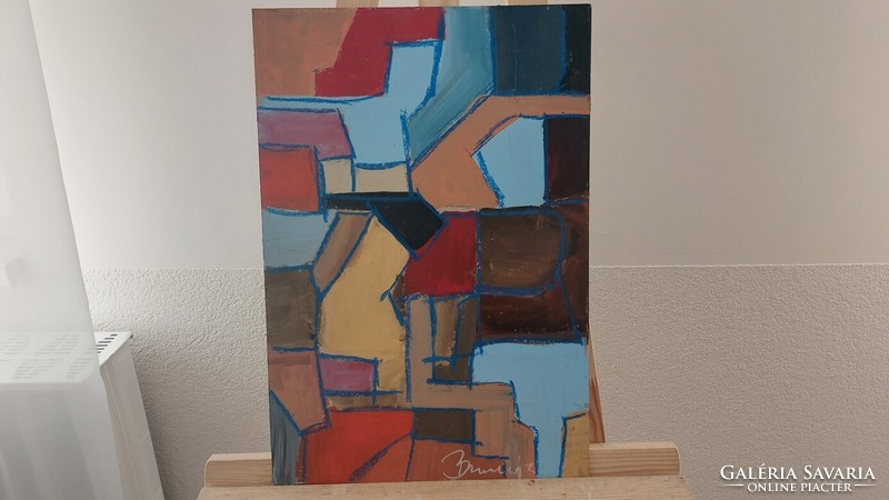 (K) signed abstract painting 33x48 cm