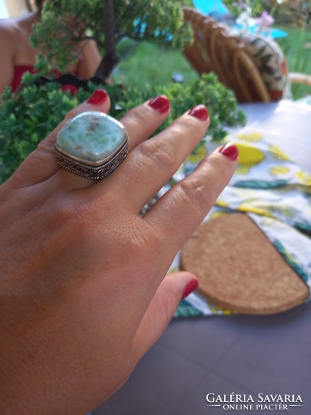 7 silver ring made of Larimár gemstone from the Dominican Republic!