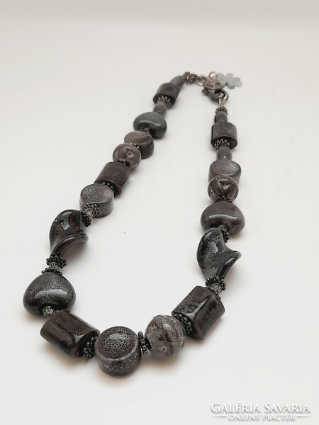 Necklace made of gray ceramic beads, buba, 48 cm