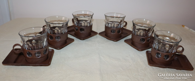 Set of 6 personal glass glasses, with polycar glass holder and base