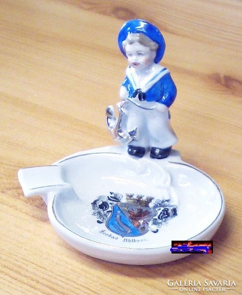 Ashtray with sailor. Schmiedefeld bavaria germany, signed porcelain artwork