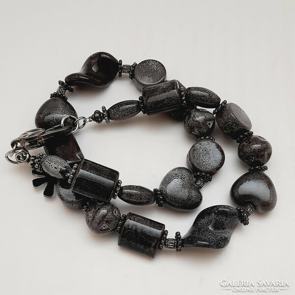 Necklace made of gray ceramic beads, buba, 48 cm