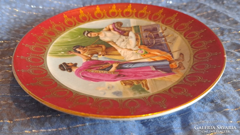 Antik jelenetes porcelán tányér, antik falitányér (M3815)