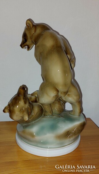Sale! Collector's beauty 'wrestling bears' - zsolnay/markup béla 1911 with print