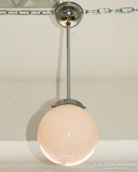 Bauhaus - Art deco krómozott menyezeti lámpa felújítva - rózsaszín gömb búra