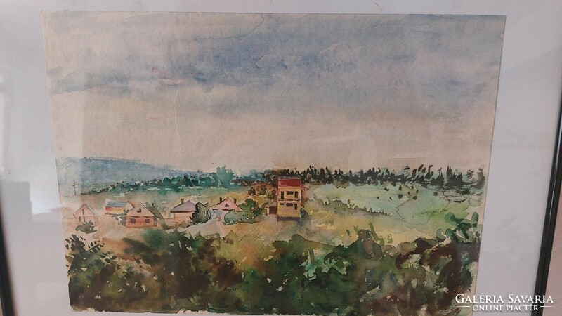 (K) signed watercolor painting 40x31 cm with frame Bayot landscape