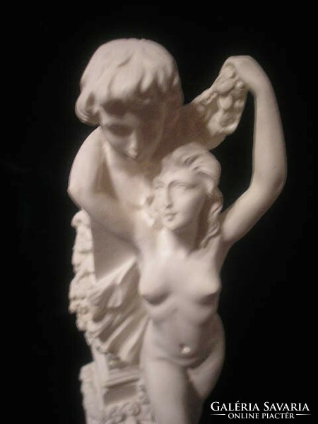 Alabaster Large Size 23cm Snow White Statue Couple Female Male Nude Front Greek Goddess Rarity For Sale