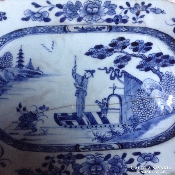 Chinese 18th century hand painted blue white porcelain tray tile plate tray