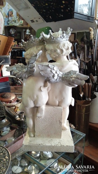 Statue of angels, xix. Century beauty, made of metal, 48 cm high.