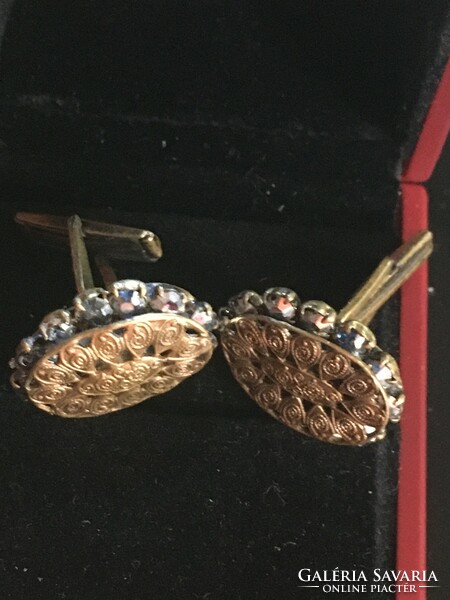 Cufflinks-pair-gold-plated metal. With marcasite - from the early 1900s