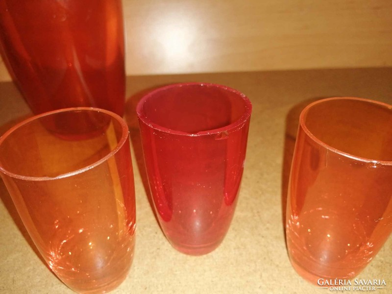 Retro üveg ital kínáló, kiöntő, pohár készlet (32/d)