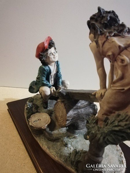 Rocking children, in amazing detail, large capodimonte miniature sculpture