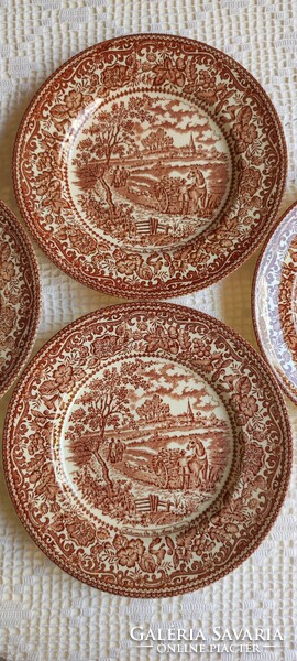 English scene brown dessert plates