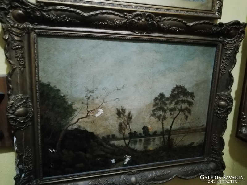 Antique large size painting oil canvas