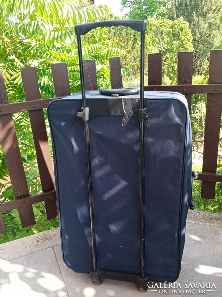 Könnyű sötétkék vászon gurulós  bőrönd  - utazó táska