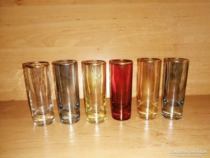 Retro gold-rimmed colored glass tumbler 6 in one - 8.5 cm high (ap-1)
