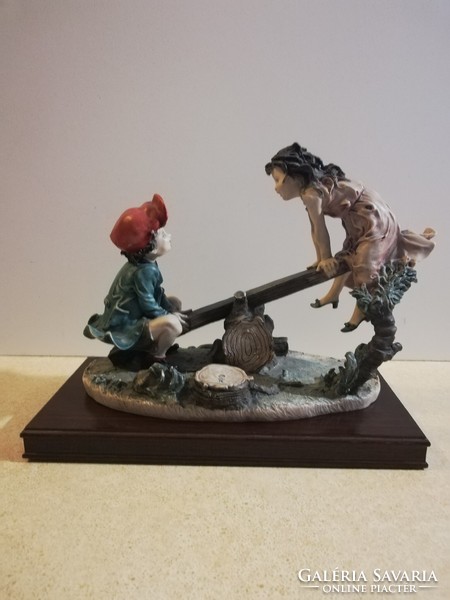 Rocking children, in amazing detail, large capodimonte miniature sculpture