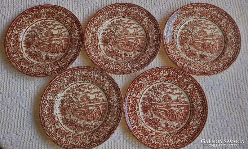 English scene brown dessert plates