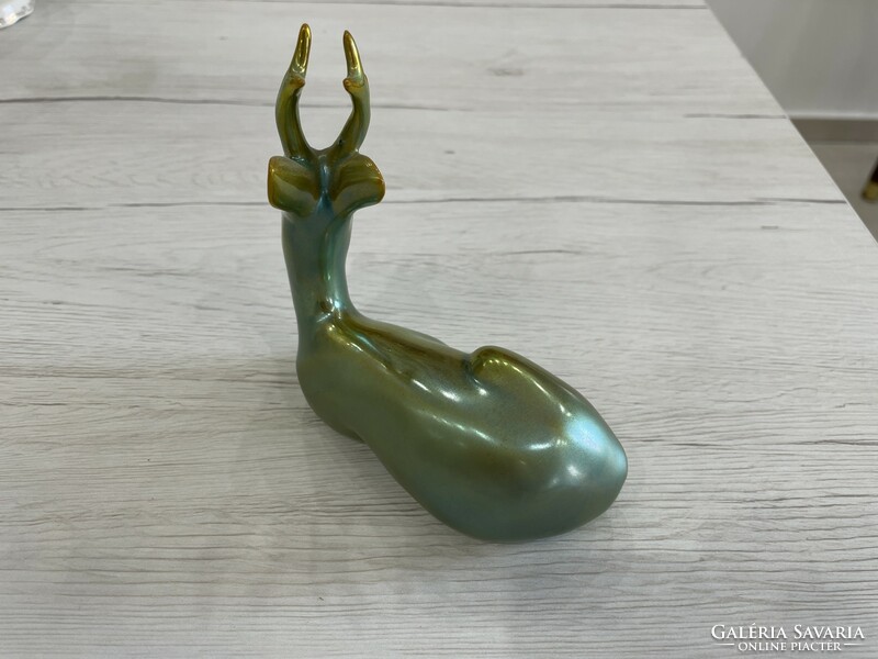 Zsolnay eozin deer deer animal porcelain figurine designed by András Sinkó