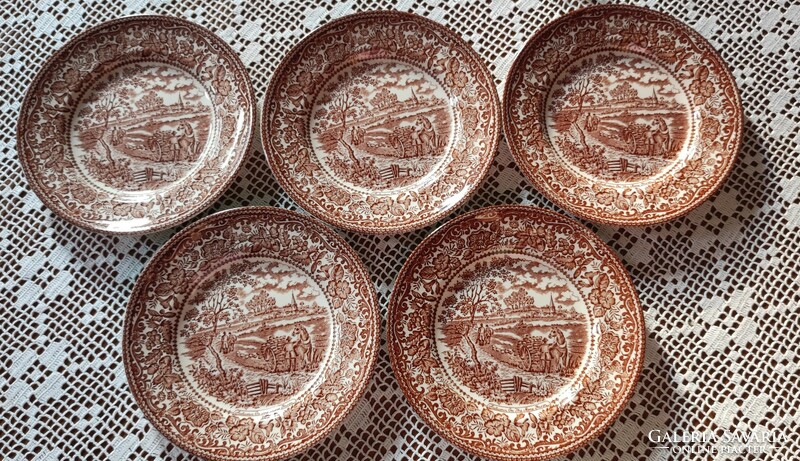 English scene brown dessert plates