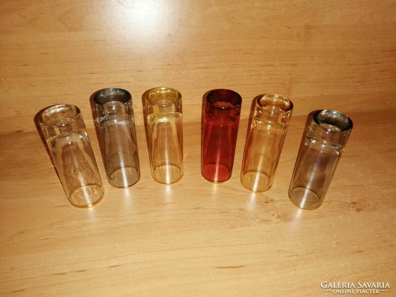 Retro aranyszélű színes üveg csőpohár 6 db egyben - 8,5 cm magas (ap-1)