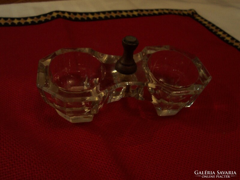 Salt and pepper holder rare old solid glass