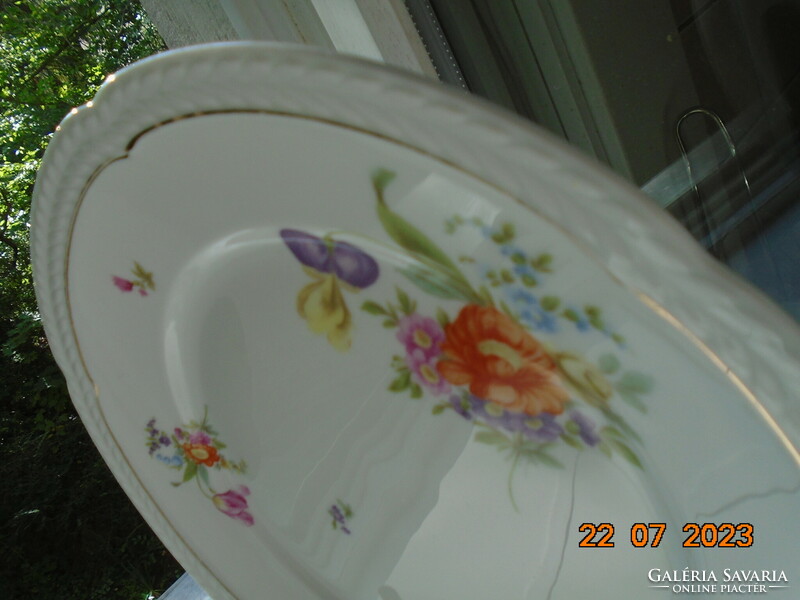Rosenthal thomas large bowl with hand-painted Meissen flower pattern, convex empire leaf rim