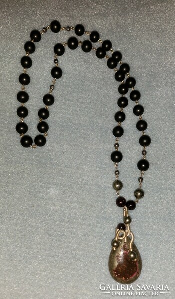 Matt black obsidian, pyrite gemstone necklaces