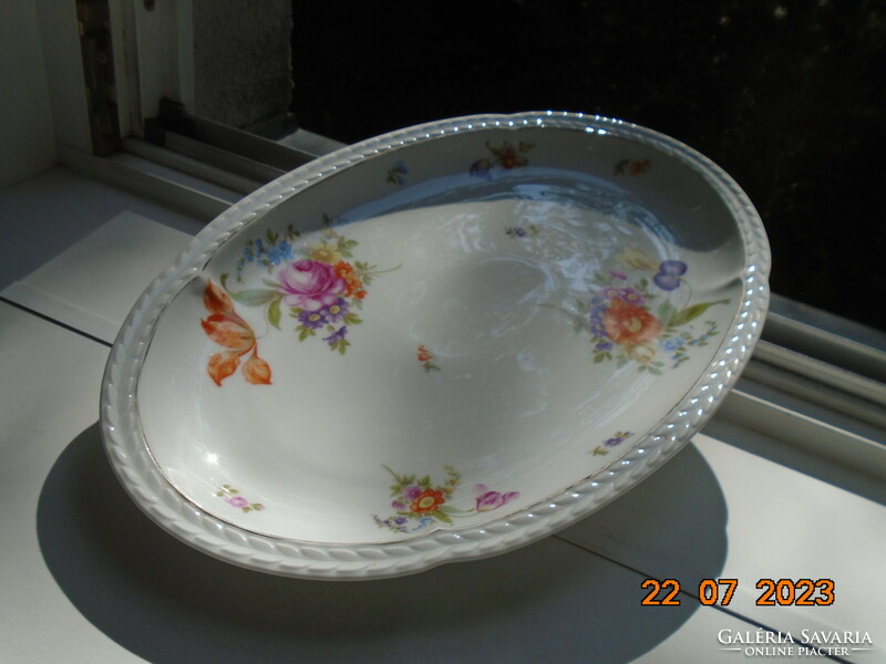 Rosenthal thomas large oval tray with hand-painted Meissen flower pattern, convex empire leaf rim