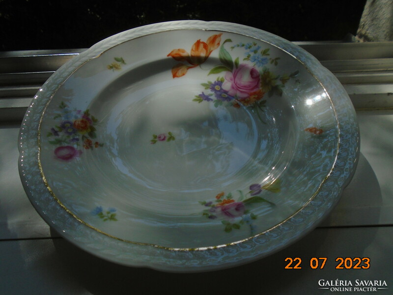 Rosenthal thomas numbered deep plate, hand-painted Meissen flower pattern, embossed empire leaf rim