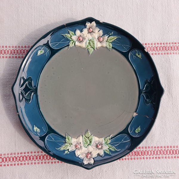 Eichwald Secession wall majolica decorative bowl, 26 cm diameter, damaged