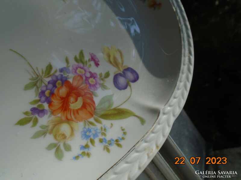 Rosenthal thomas large oval tray with hand-painted Meissen flower pattern, convex empire leaf rim