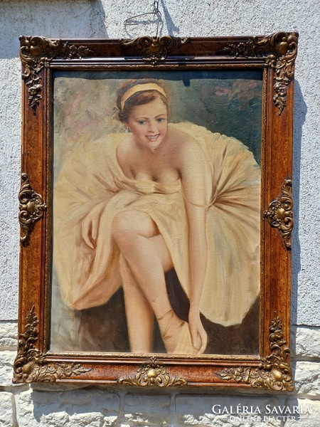 Beautiful ballerina painting painted in its original frame. Szőlősy János erotic painting