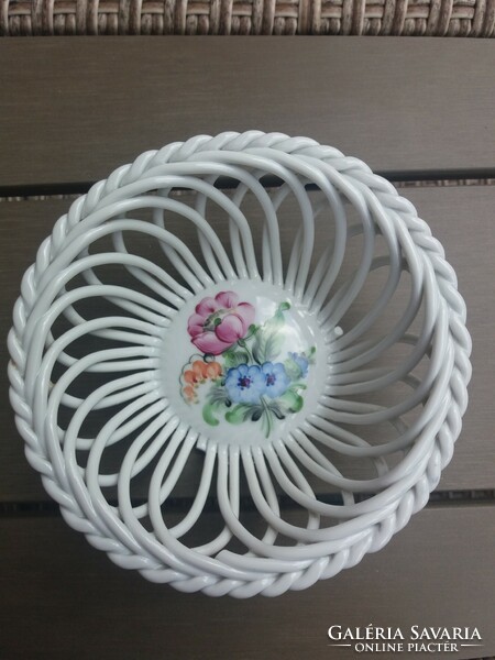 Marked Herend porcelain wicker basket, small basket with flower pattern