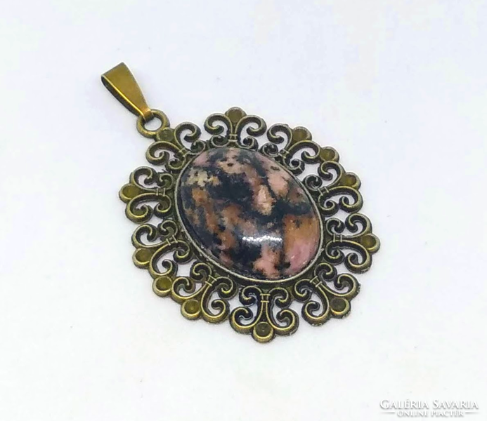Rhodonite mineral pendant, in a bronze socket 56