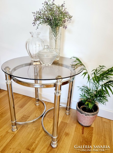 Vintage French style, silver side table, glass table