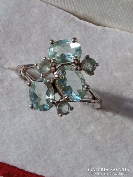 Aquamarine 925 silver ring 57