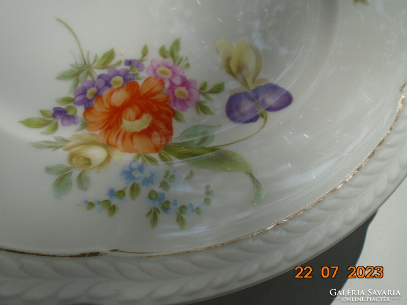 Rosenthal thomas large bowl with hand-painted Meissen flower pattern, convex empire leaf rim