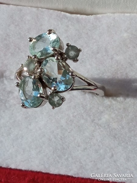 Aquamarine 925 silver ring 57